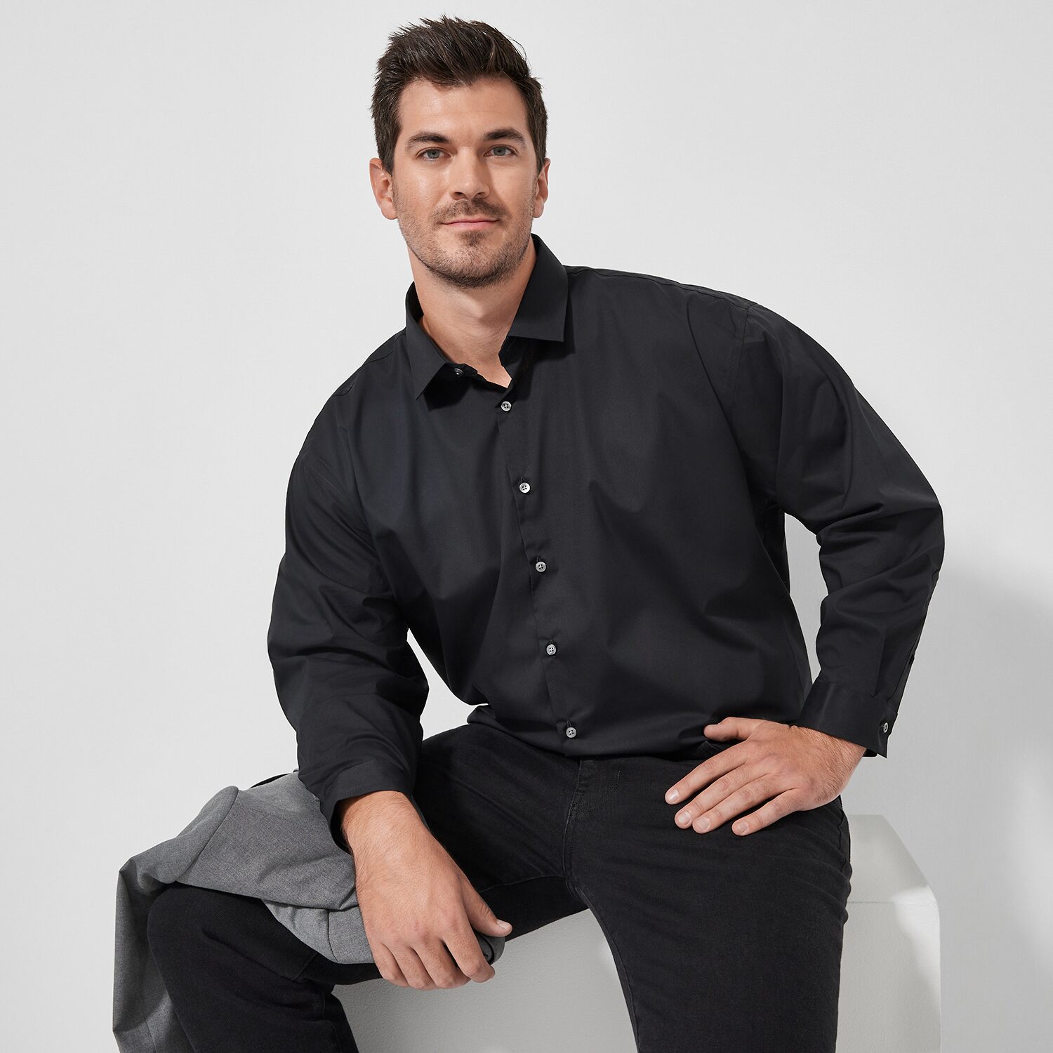J. Ferrar Ultra Comfort Big & Tall Mens Regular Fit Stretch Fabric Wrinkle Free Long Sleeve Dress Shirt
