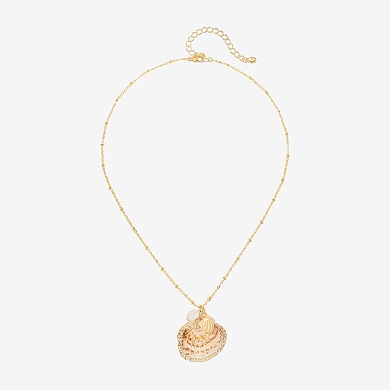 Bijoux Bar Delicates Gold Tone Womens Simulated Pearl 16 Inch Pendant Necklace