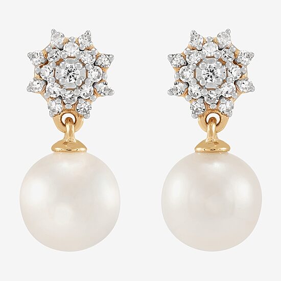 Womens 1/4 CT. T.W. White Cultured Freshwater Pearl 10K Gold Round Drop Earrings