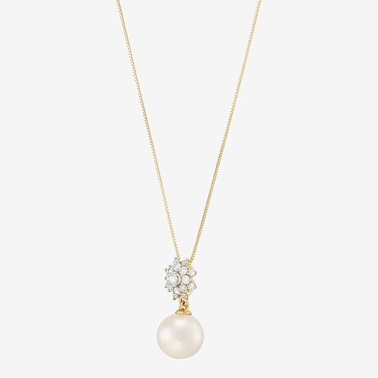 Womens 1/4 CT. T.W. White Cultured Freshwater Pearl 10K Gold Bell Flower 18 Inch Pendant Necklace