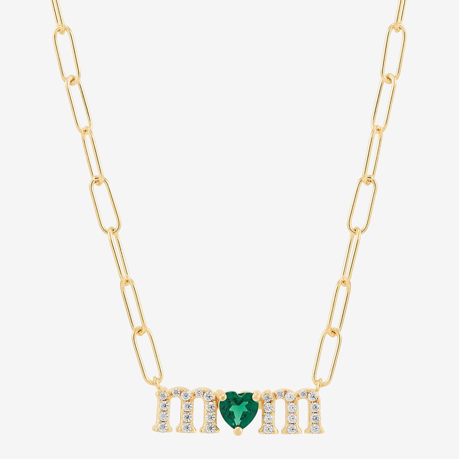 "Mom" Womens Lab Created Green Emerald 14K Gold Over Silver Sterling Silver Heart 18 Inch Pendant Necklace