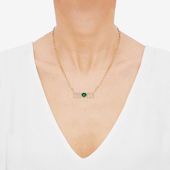 "Mom" Womens Lab Created Green Emerald 14K Gold Over Silver Sterling Silver Heart 18 Inch Pendant Necklace