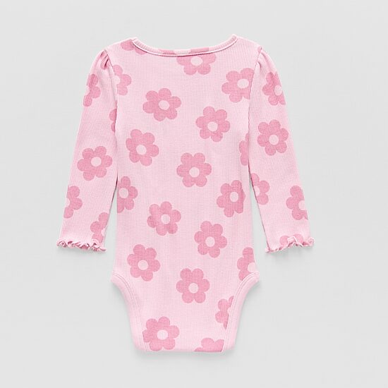 Okie Dokie Baby Girls Round Neck Long Sleeve Rib Bodysuit