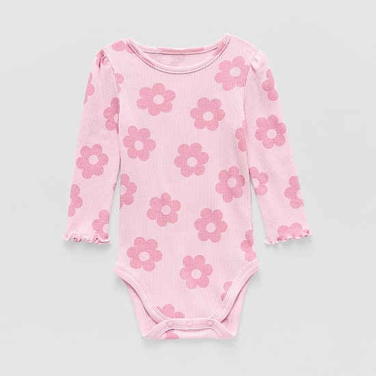 Okie Dokie Baby Girls Round Neck Long Sleeve Rib Bodysuit