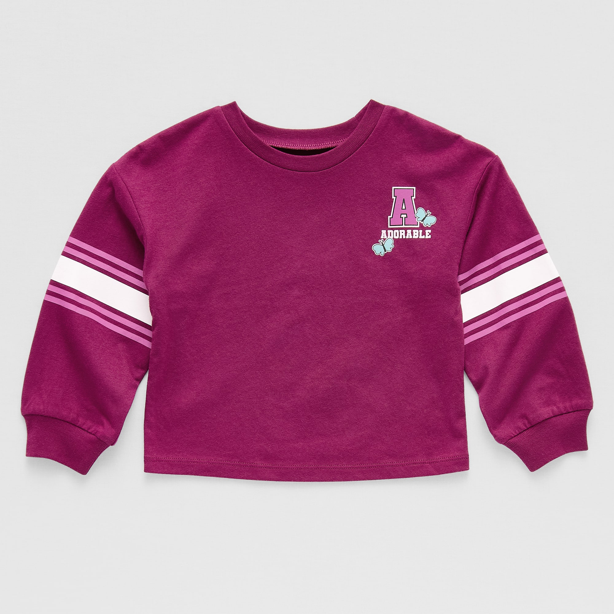 Okie Dokie Active Toddler & Little Girls Round Neck Long Sleeve Regular Fit Graphic T-Shirt