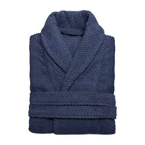 Linum Home Textiles Herringbone Weave Bathrobe Unisex Adult Long Length Long Sleeve Robe, Small-medium, Blue