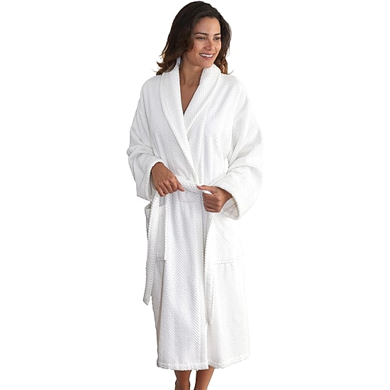 Linum Home Textiles Herringbone Weave Bathrobe Unisex Adult Long Sleeve Long Length Robe