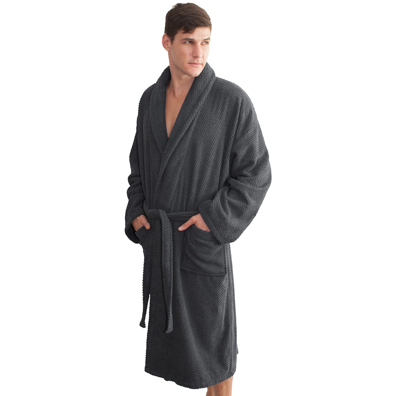 Linum Home Textiles Herringbone Weave Bathrobe Unisex Adult Long Sleeve Length Robe