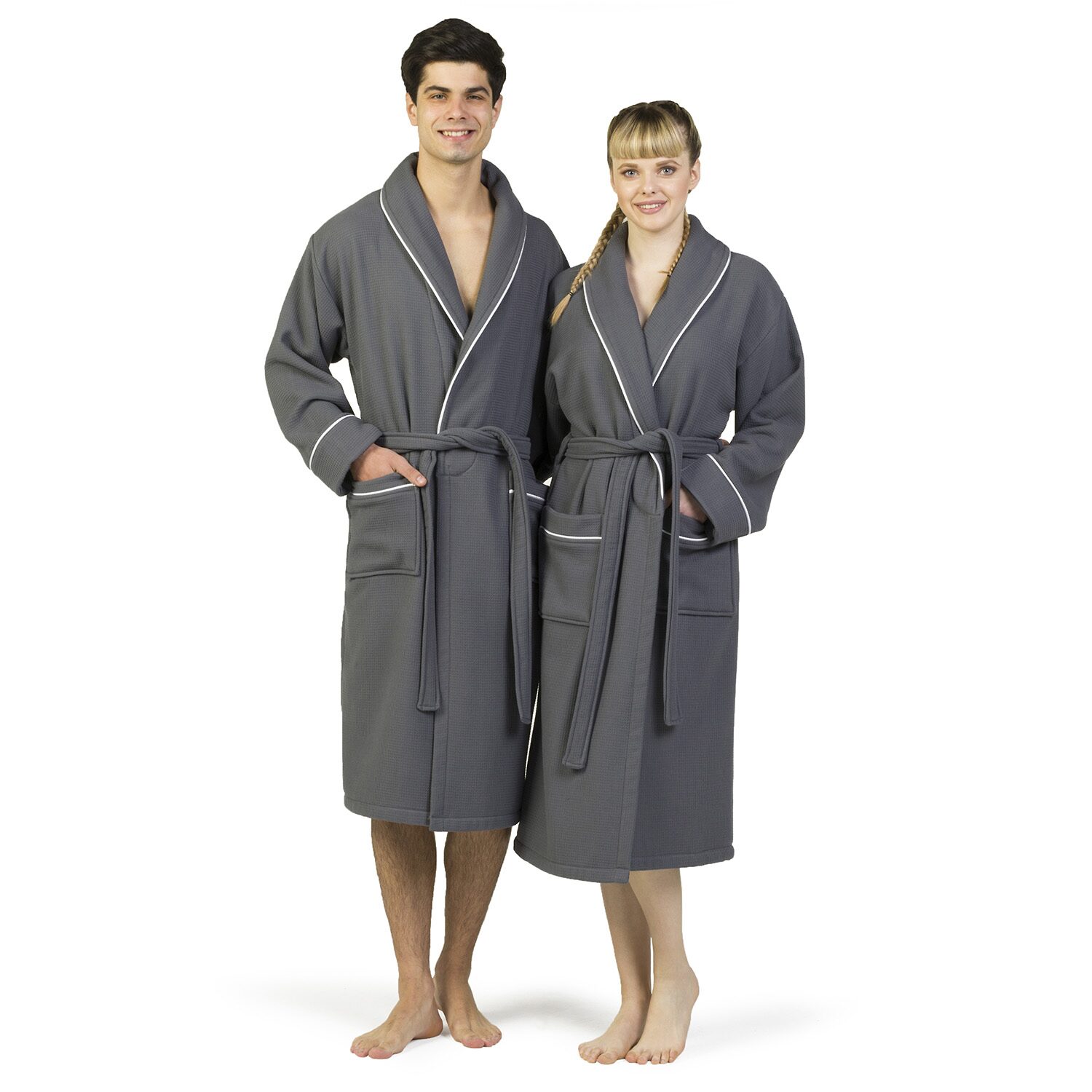 Linum Home Textiles Waffle Terry Bathrobe Unisex Adult Long Sleeve Length Robe