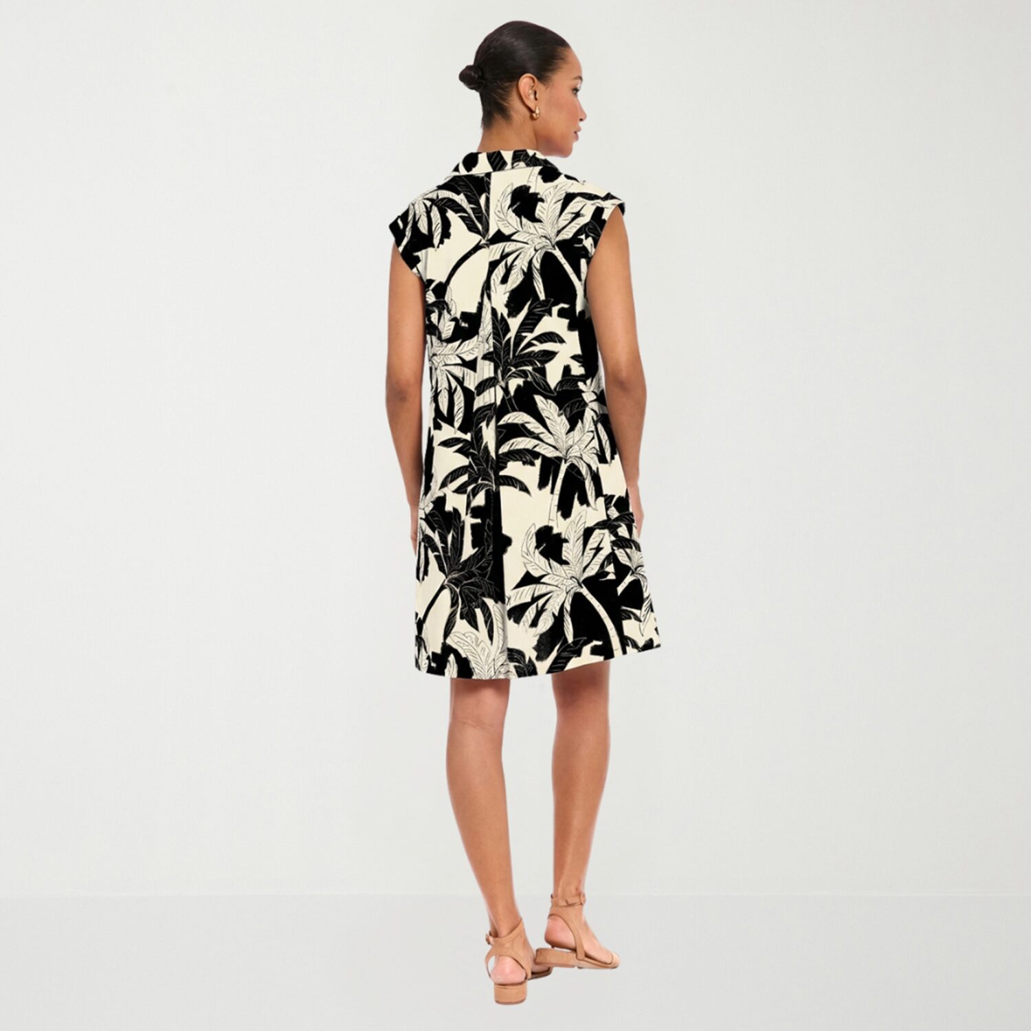 London Times Womens Notch Neck Short Sleeve Leaf Shift Dress