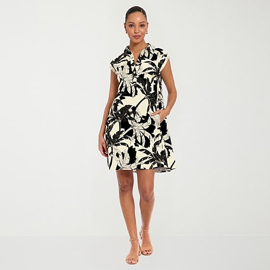 London Times Womens Notch Neck Short Sleeve Leaf Shift Dress