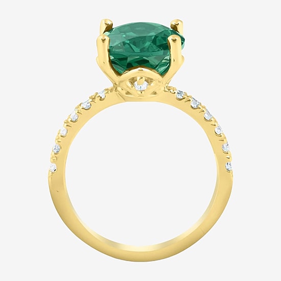 Womens 3/8 CT. T.W. Lab Created Green Emerald 14K Gold Oval Side Stone Cocktail Ring