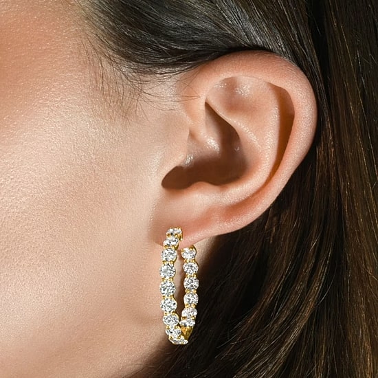 Womens 7 Ct. Lab Grown White Diamond 14K Gold 26.4mm Round Hoop Earrings