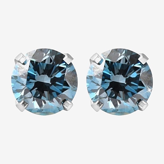 4 CT. Lab Grown Blue Diamond 14K Gold 8mm Round Stud Earrings