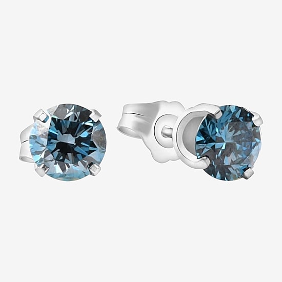4 CT. Lab Grown Blue Diamond 14K Gold 8mm Round Stud Earrings