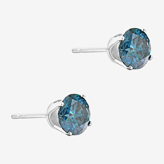 4 CT. Lab Grown Blue Diamond 14K Gold 8mm Round Stud Earrings