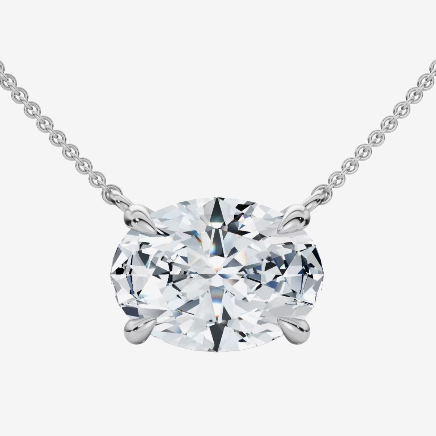 Womens 2 CT. Lab Grown White Diamond 14K Gold Oval 18 Inch Pendant Necklace