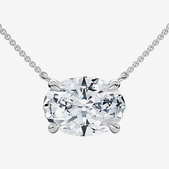 Womens 2 CT. Lab Grown White Diamond 14K Gold Oval 18 Inch Pendant Necklace