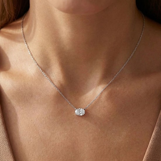Womens 2 CT. Lab Grown White Diamond 14K Gold Oval 18 Inch Pendant Necklace