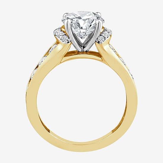 (F / Vs2) Womens 3 CT. T.W. Lab Grown White Diamond 14K Gold Round Side Stone Engagement Ring
