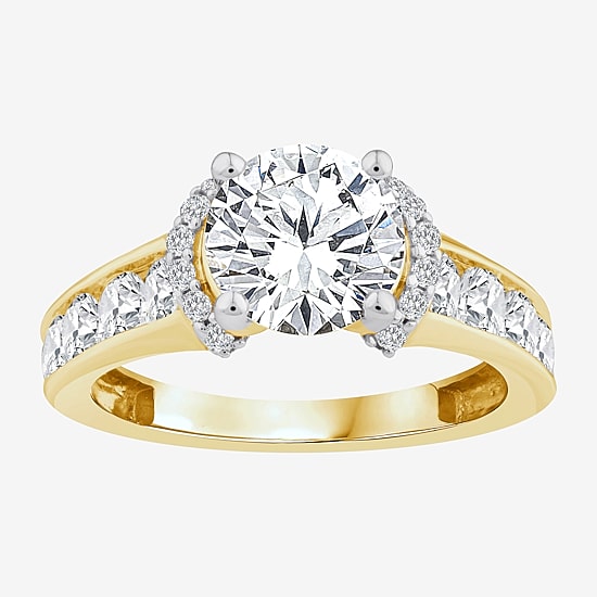 (F / Vs2) Womens 3 CT. T.W. Lab Grown White Diamond 14K Gold Round Side Stone Engagement Ring