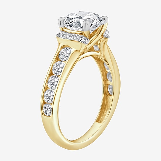 (F / Vs2) Womens 3 CT. T.W. Lab Grown White Diamond 14K Gold Round Side Stone Engagement Ring