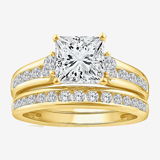 (F / Vs2) Womens 3 CT. T.W. Lab Grown White Diamond 14K Gold Side Stone Bridal Set
