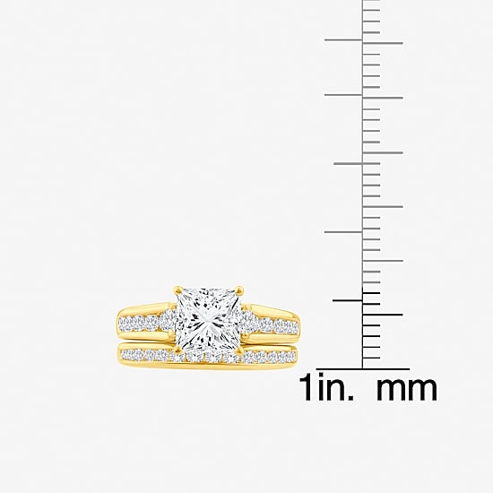 (F / Vs2) Womens 3 CT. T.W. Lab Grown White Diamond 14K Gold Side Stone Bridal Set
