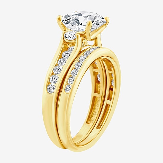 (F / Vs2) Womens 3 CT. T.W. Lab Grown White Diamond 14K Gold Side Stone Bridal Set