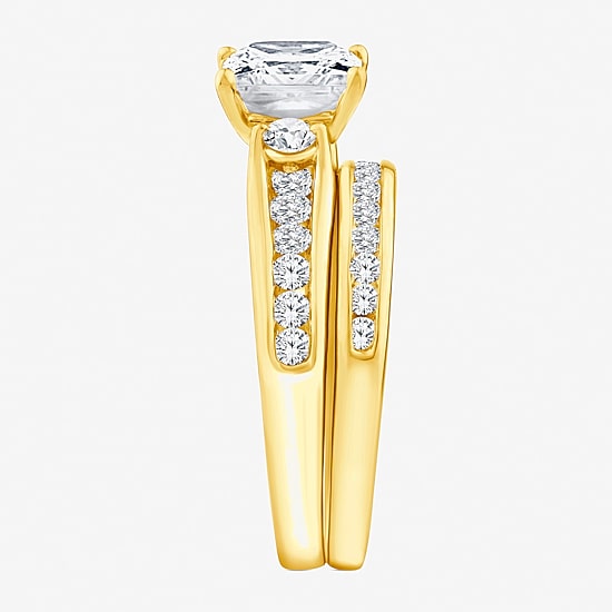 (F / Vs2) Womens 3 CT. T.W. Lab Grown White Diamond 14K Gold Side Stone Bridal Set