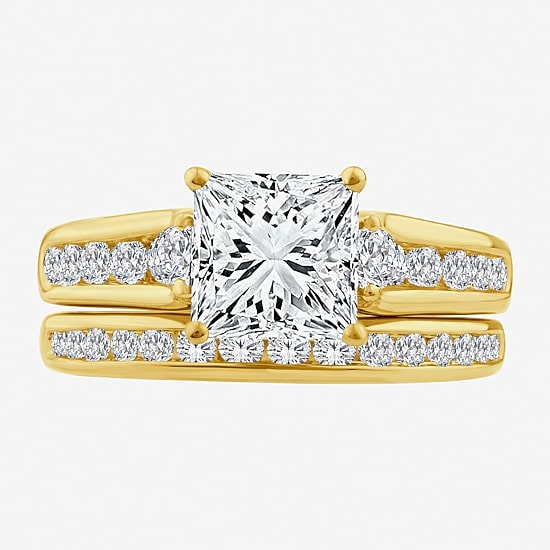 (F / Vs2) Womens 3 CT. T.W. Lab Grown White Diamond 14K Gold Side Stone Bridal Set