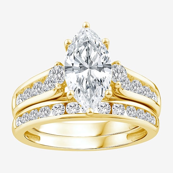 (F / Vs2) Womens 3 CT. T.W. Lab Grown White Diamond 14K Gold Marquise Side Stone Bridal Set
