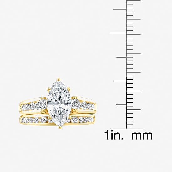 (F / Vs2) Womens 3 CT. T.W. Lab Grown White Diamond 14K Gold Marquise Side Stone Bridal Set