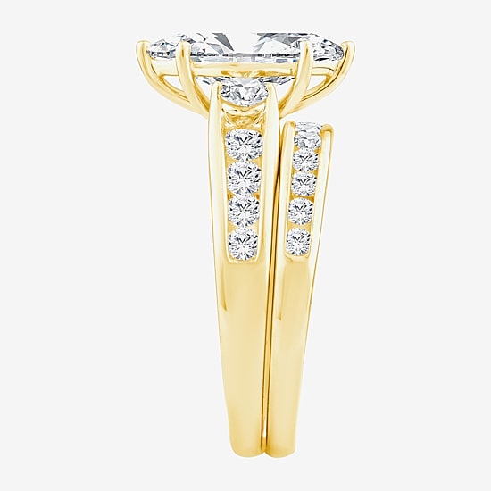 (F / Vs2) Womens 3 CT. T.W. Lab Grown White Diamond 14K Gold Marquise Side Stone Bridal Set