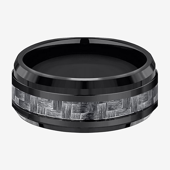  Mens Comfort Fit 9mm Black Titanium Inlay Wedding Band