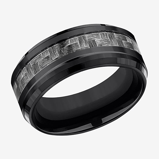  Mens Comfort Fit 9mm Black Titanium Inlay Wedding Band