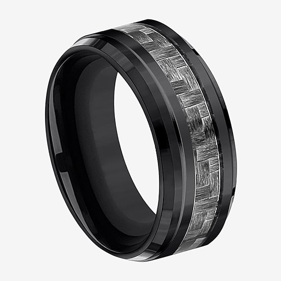  Mens Comfort Fit 9mm Black Titanium Inlay Wedding Band