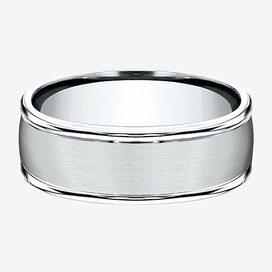  Mens 10K White Gold 8mm Band