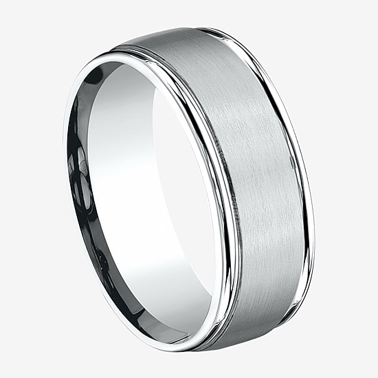  Mens 10K White Gold 8mm Band