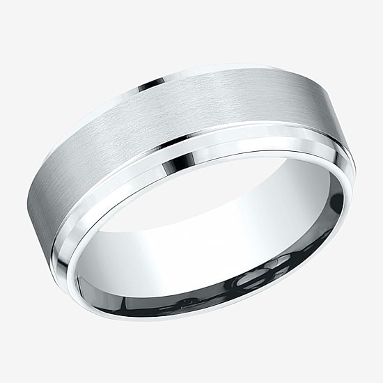  Mens 10K White Gold 8mm Band