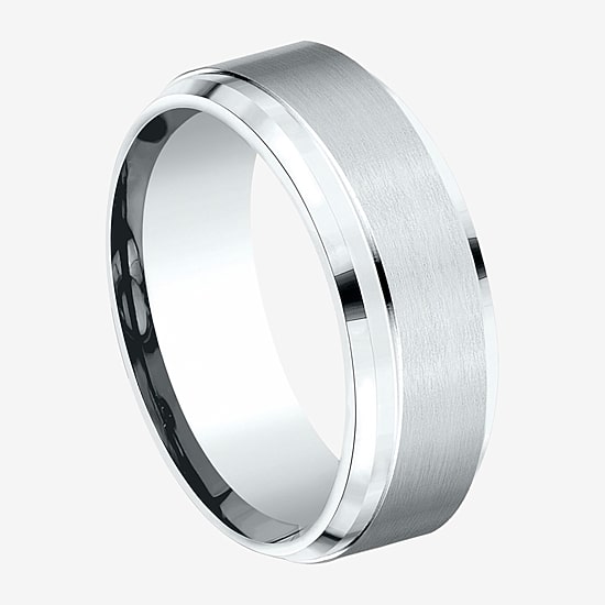  Mens 10K White Gold 8mm Band