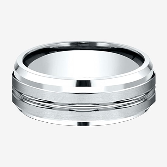  Mens 10K White Gold 8mm Band