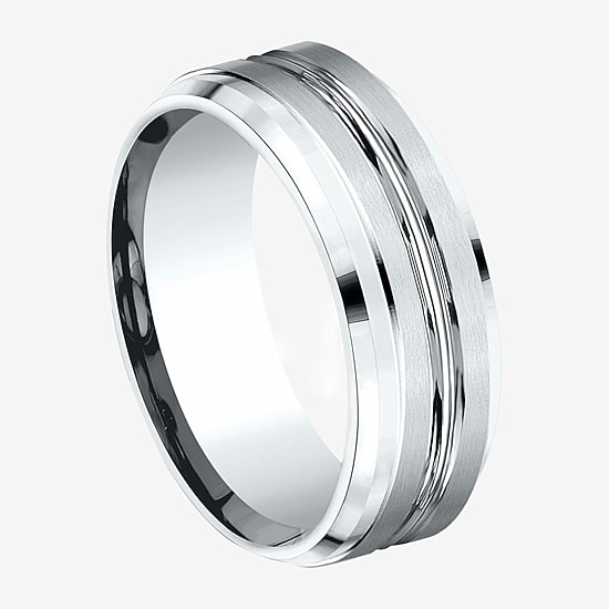  Mens 10K White Gold 8mm Band