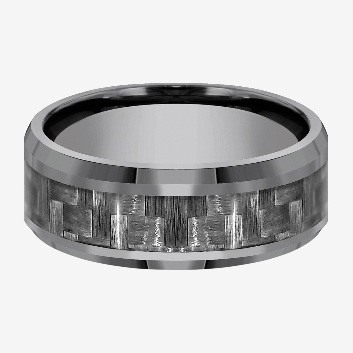 Mens 8mm Tantalum Carbon Fiber Inlay Wedding Band