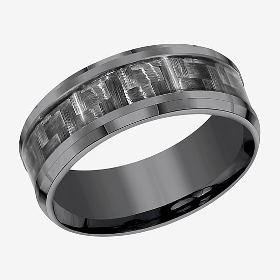 Mens 8mm Tantalum Carbon Fiber Inlay Wedding Band