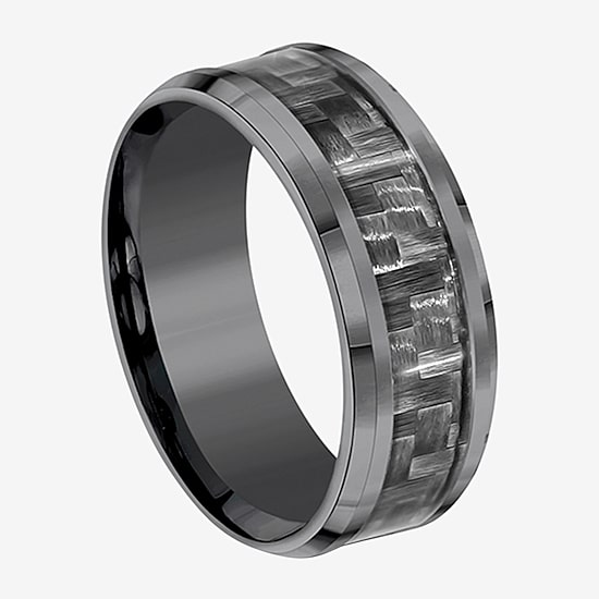 Mens 8mm Tantalum Carbon Fiber Inlay Wedding Band