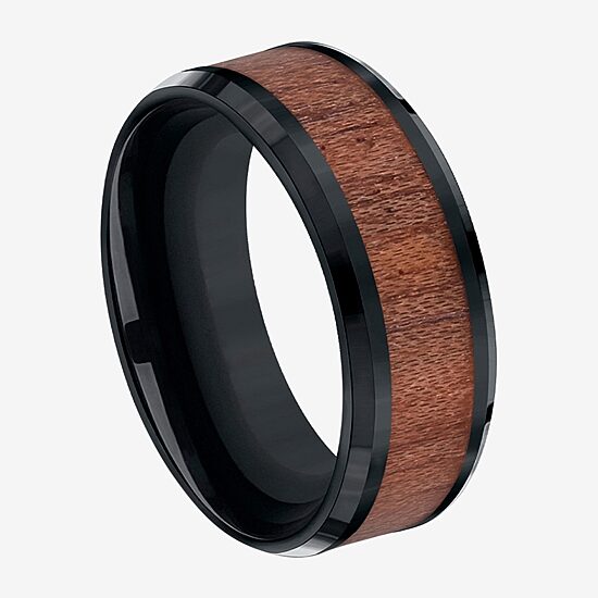  Mens Comfort Fit 8mm Black Cobalt with Rosewood Inlay Wedding Band