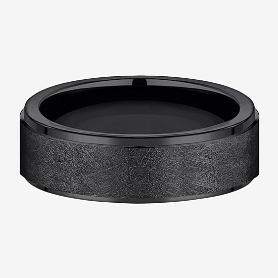  Mens Comfort Fit 7mm Black Titanium Satin Wedding Band