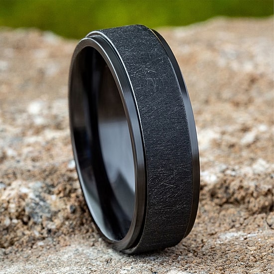  Mens Comfort Fit 7mm Black Titanium Satin Wedding Band
