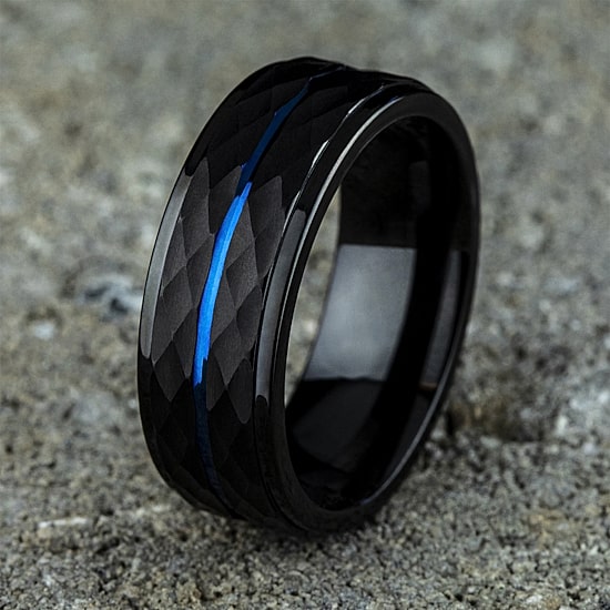 "Thin Blue Line" Mens 8MM Cobalt Wedding Band